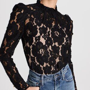 WAYF Emma Puff Sleeve Lace Top in black. Size XS